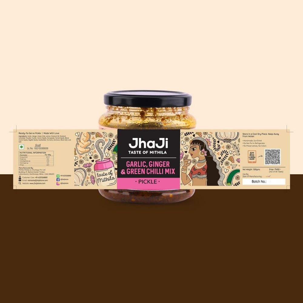Jhaji Taste of Mithila Garlic, Ginger, Chilli Mix Pickle