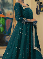 Teeya Creation Teal Color Pure Vichitra Silk Embroidery Work Party Wear Gown - Distacart