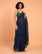 Suta Blue Green Solid Cotton Blend Saree - Distacart