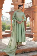 The52 Women's Beautiful Vichitra Silk Fabric Embroidery Work Flared Anarkali Pant and Dupatta Set - Distacart