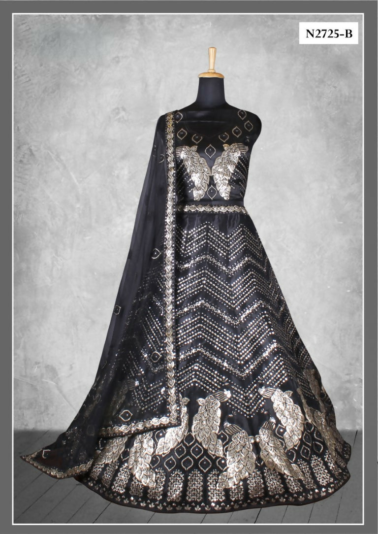 Black Net Thread With Sequence Work Lehenga Choli - Nimaya Ishani