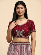 Maroon Fancy Net Sequence Embroidered Lehenga Choli with Dupatta - Dhara