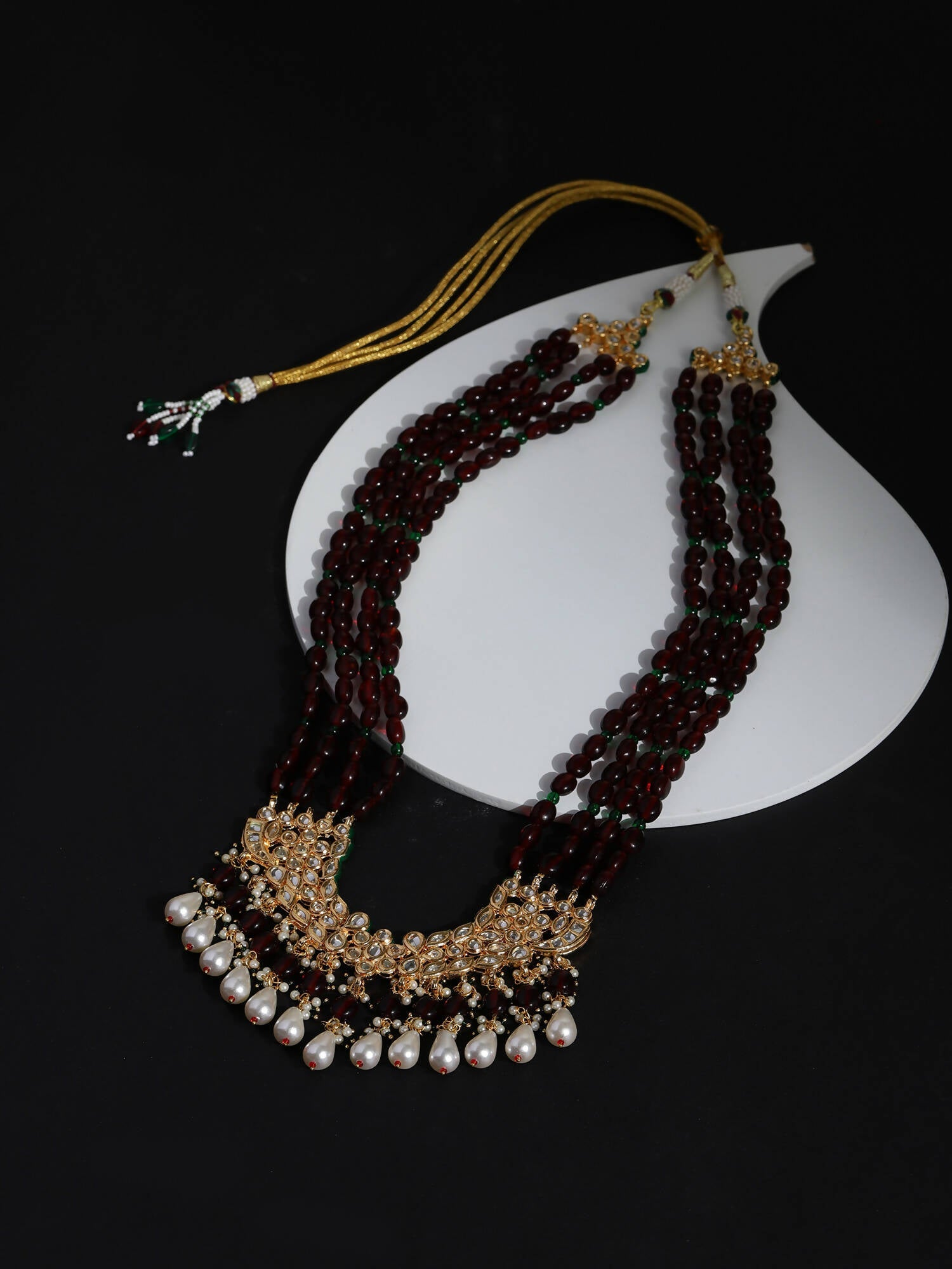 Gold-Toned Maroon Brass Gold-Plated Necklace - Ruby Raang - Distacart