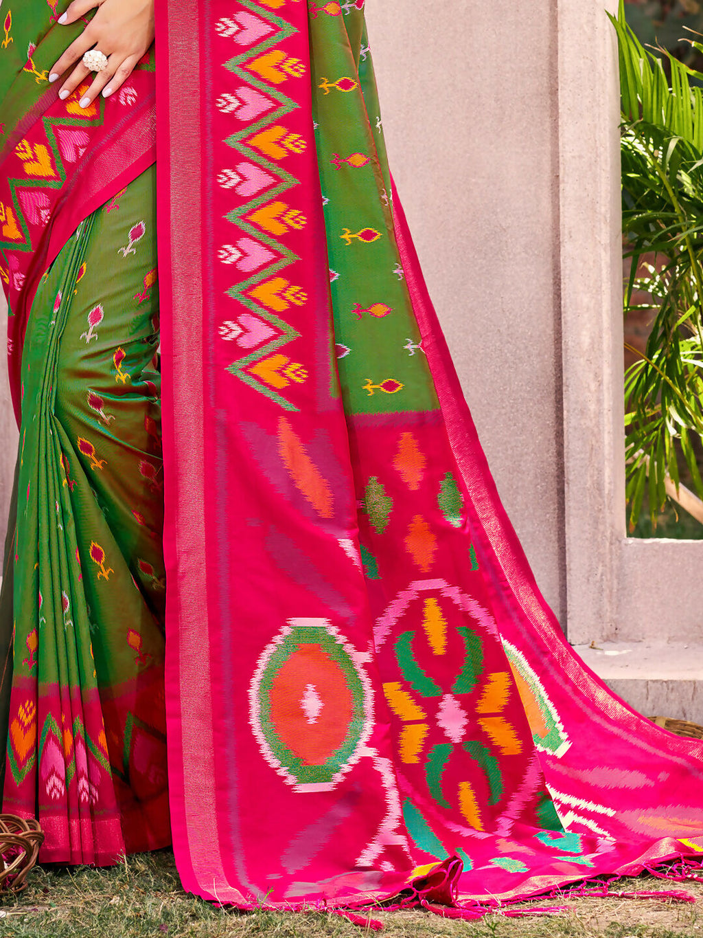 Shree Shyam Fashion Mehandi Pochampally Silk Saree - Distacart