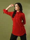 Myshka Women's Red Solid Georgette Longline Party Sheer Tunic