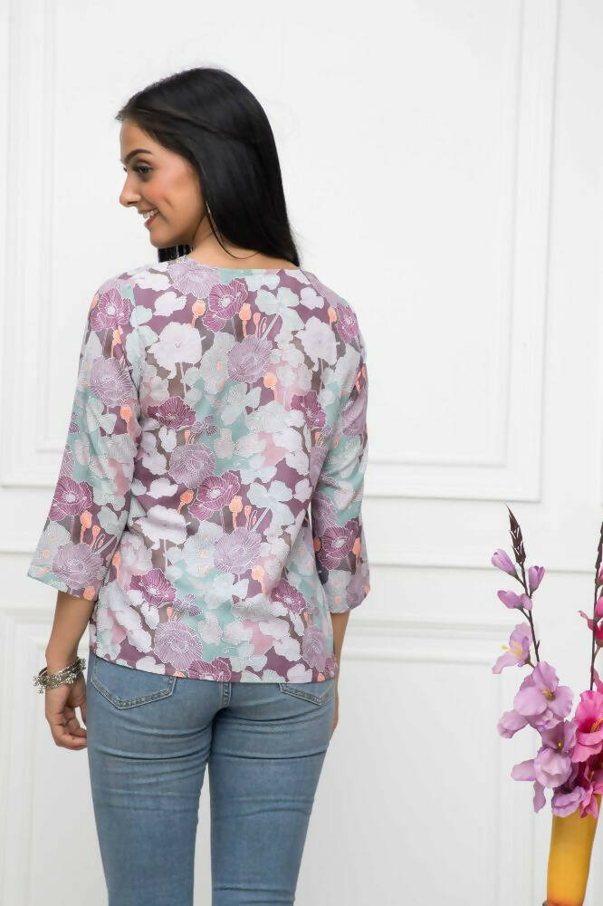 Myshka Women Multi-Floral V-Neck Regular Sleeves Viscose Rayon Top - Distacart
