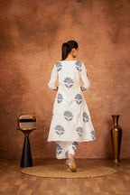 Joban Fashion Off White Blue Hand Block Printed Cotton Suit Set - Distacart