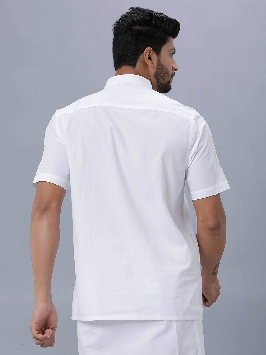 Ramraj Cotton Mens Half Sleeve Formal Poly Cotton White Shirt