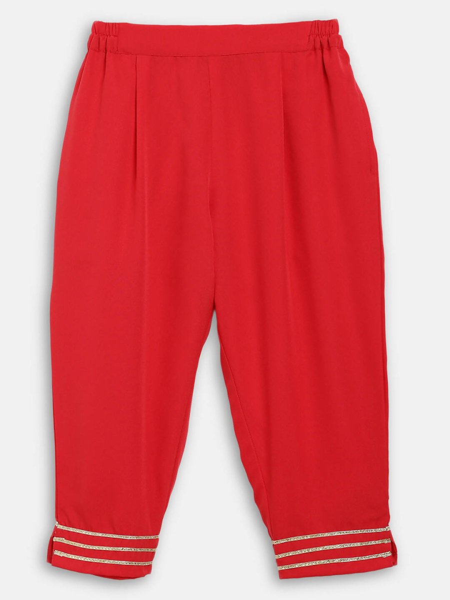 Ahalyaa Red Georgette Ruffel Kids Top With Bottom For Girls