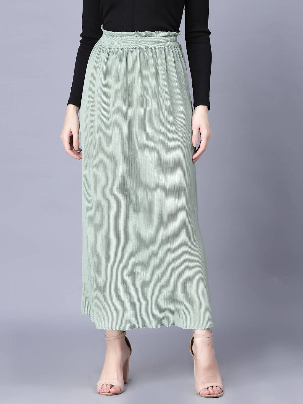 Myshka Chiffon Solid Green Women Skirt - Distacart
