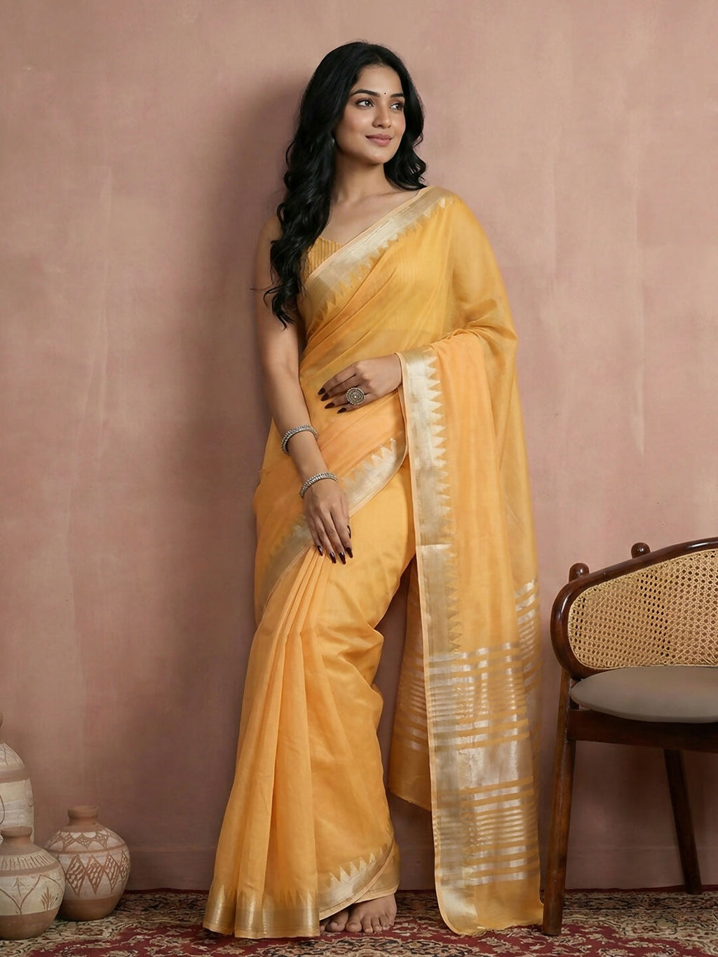 Shree Shyam Fashion Mustard Yellow Cotton Saree - Distacart
