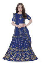 Dwiden Royal Blue Baby Doll Tafetta Sattin Semi-Stitched Girl's Lehenga Choli