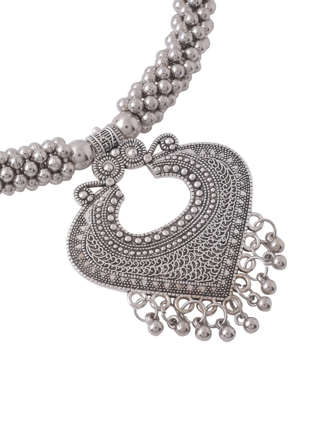 NVR Women Silver Toned Oxidised Jewellery Set