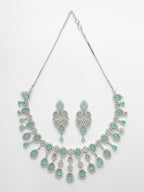 NVR Women's silver plated Turquoise CZ stone handcrafted jewellery set