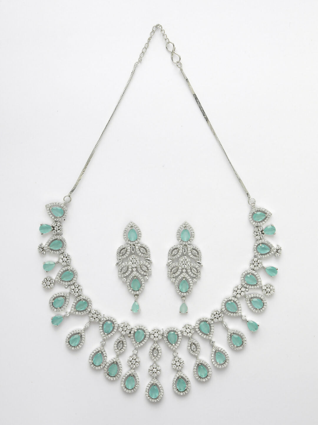 NVR Women's silver plated Turquoise CZ stone handcrafted jewellery set