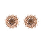 Nuyug 22K Gold Plated Faux Smoky Quartz & White Crystal Studded Contemporary Floral Shaped Studs - Distacart
