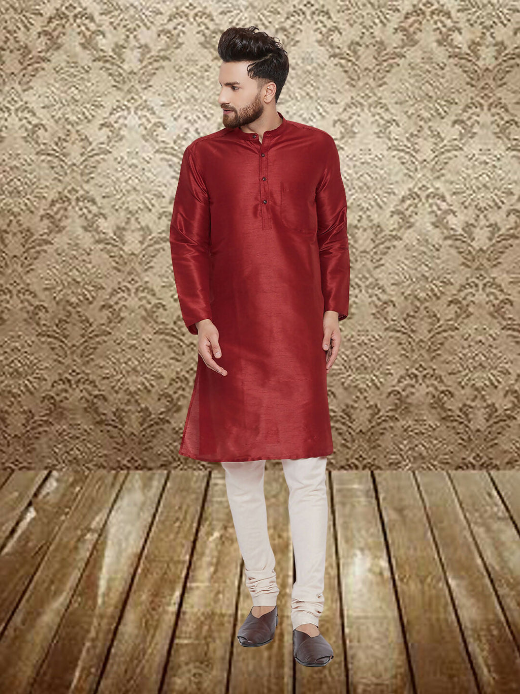 Even Apparels Men's Art Silk Maroon Kurta
