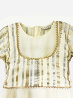 Ahalyaa Cream Crepe Gold Foil Printed Kids Kurta with Jacket For Girls