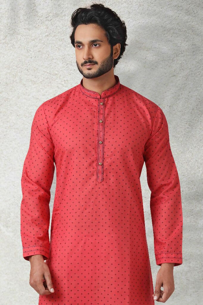 Raivat Ethnic Cotton Printed Work Kurta Pajama In Pink Colour