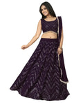 Jyoti Fashion Wine Thread with Sequence Embroidery Faux Georgette Lehenga Choli with Dupatta