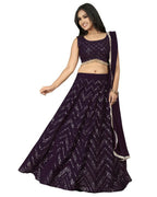 Jyoti Fashion Wine Thread with Sequence Embroidery Faux Georgette Lehenga Choli with Dupatta