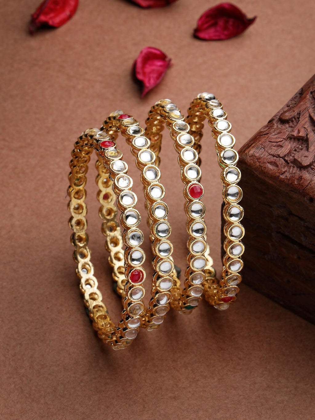 NVR Women Set of 4 Gold Plated Kundan Studded Bangles - Distacart
