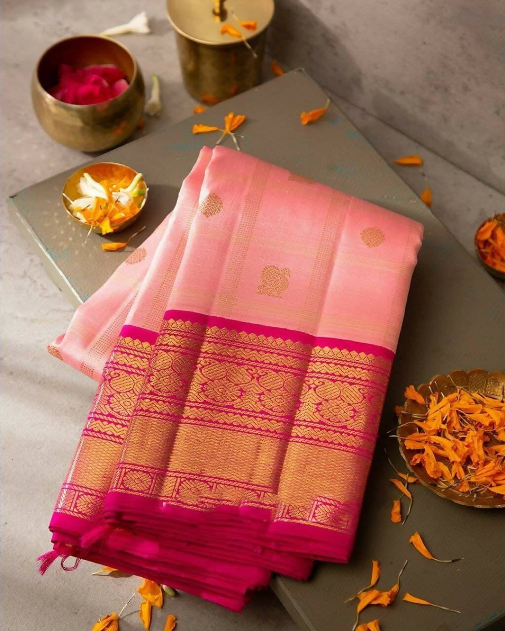 DEIANA'S Beautiful Designer Golden zari Soft Lichi Silk Saree - Orange