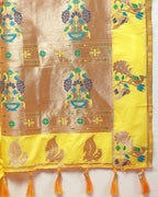 Lorenvalley Fashion Yellow Soft Paithani Silk Woven Design Copper Zari Meenakari Weaving Saree