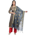 A R Silk Women's Vanarsi Silk Zari Embroidery Grey Fancy Dupatta