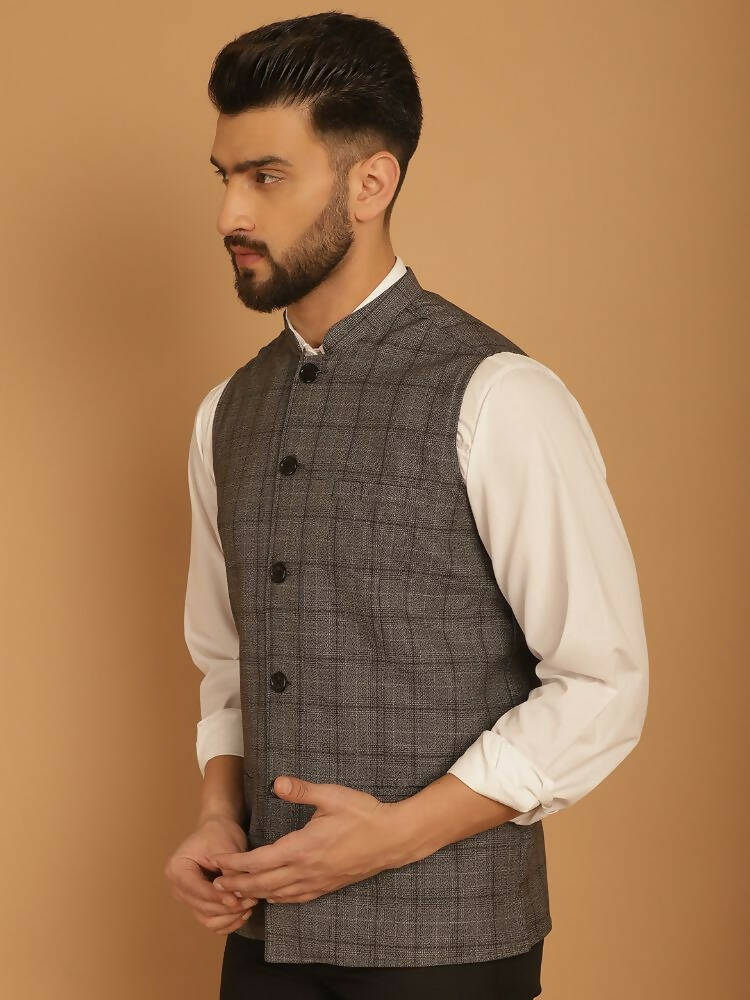 Even Apparels Nehru Jacket With Welt Pockets - Grey