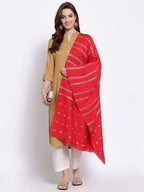 Myshka Women's Red Cotton Silk Printed Casual Dupatta