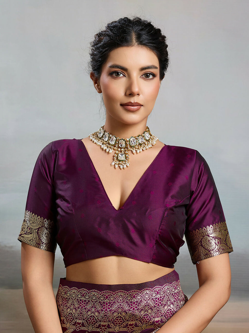 Shree Shyam Fashion Wine Silk Blend Saree - Distacart