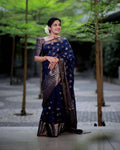 DEIANA'S Beautiful Designer Golden zari Soft Lichi Silk Saree - Navy Blue