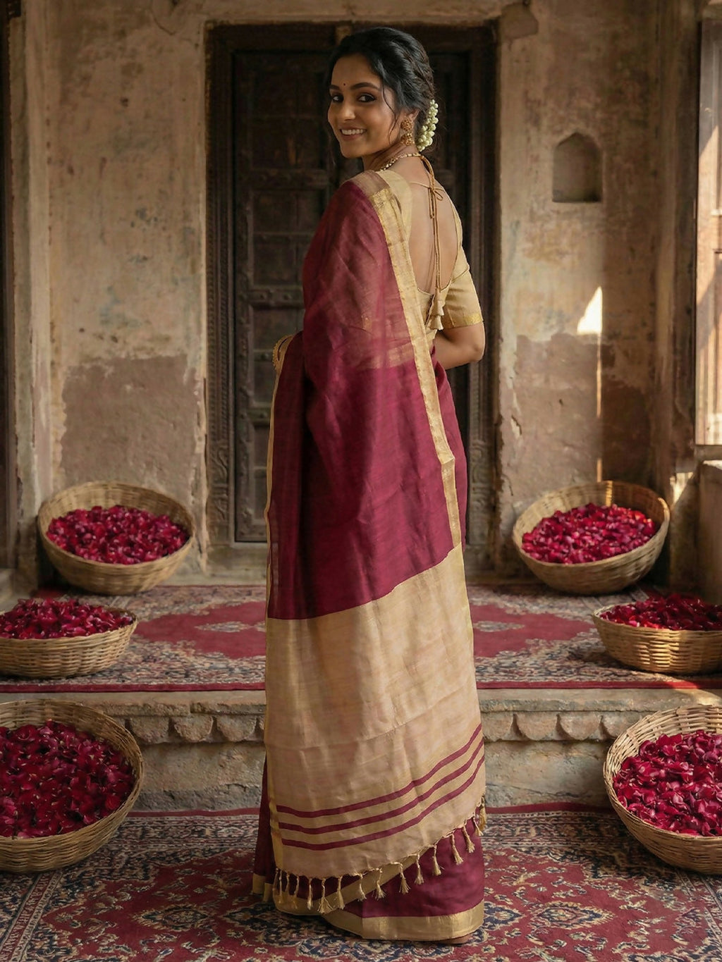Shree Shyam Fashion Wine Cotton Saree - Distacart