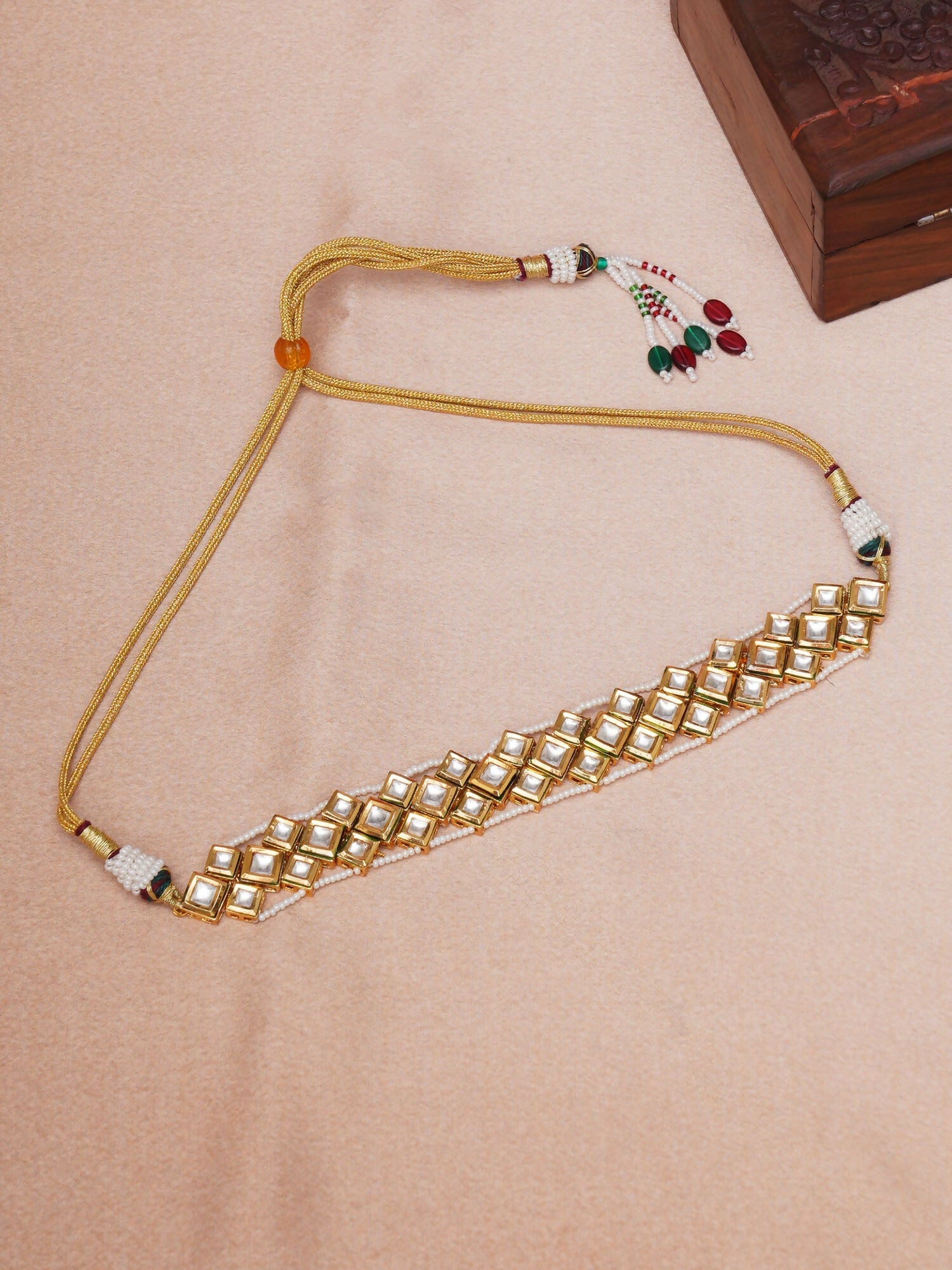 Kundan & Pearl Neckpiece (Gold) - Ruby Raang