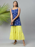 Ahalyaa Womens Royal Blue Pure Cotton Printed Tunic Sharara Set - Distacart