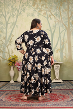 Jyoti Fashion Women's Black Rayon Floral Print with Sequins Designer Anarkali Set