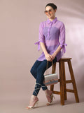 Myshka Women's Lavender Solid Georgette Longline Party Sheer Tunic