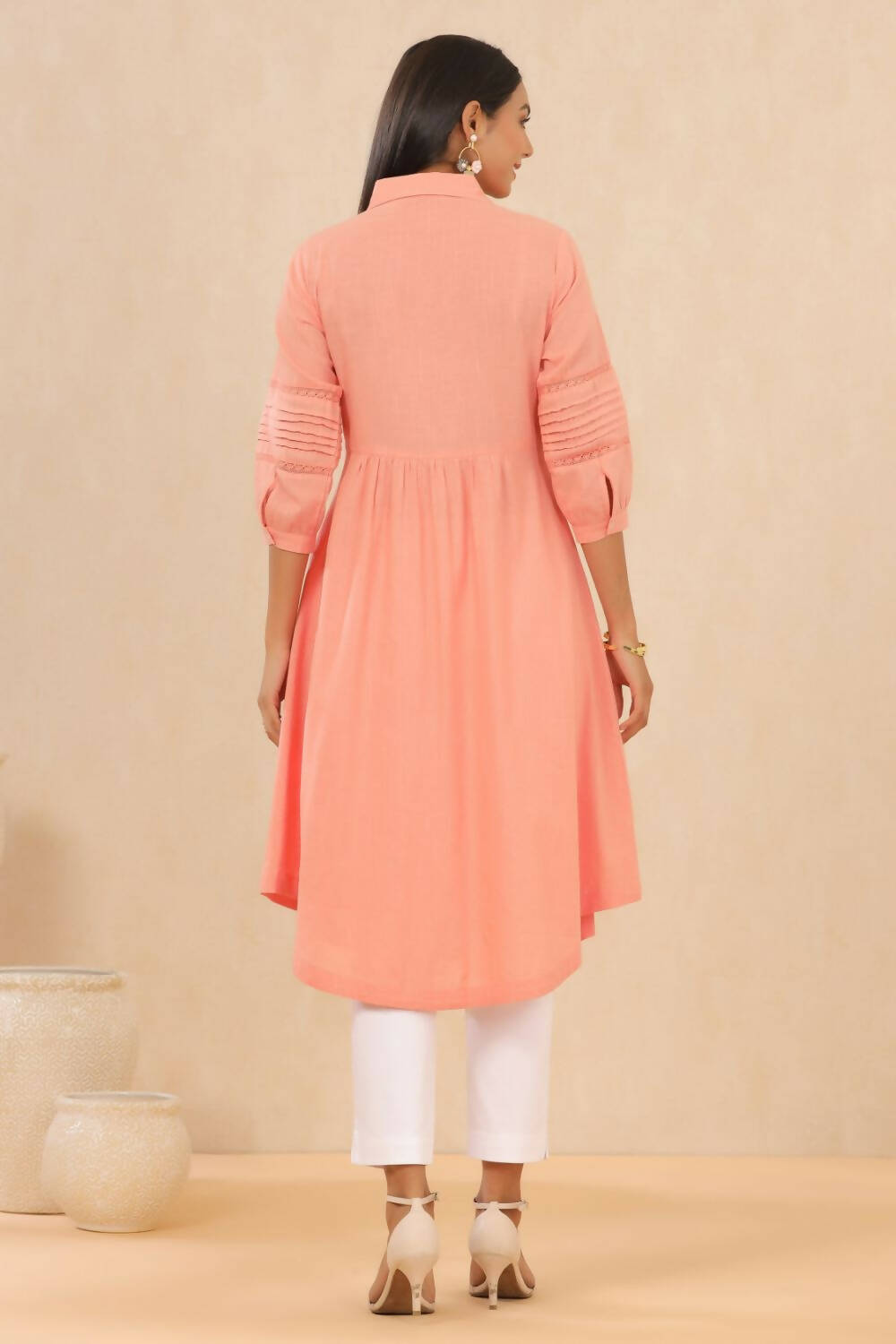 Juniper Womens Blush Pink Cotton Slub Solid Mid Length Shirt Dress With Lace Detailing - Distacart