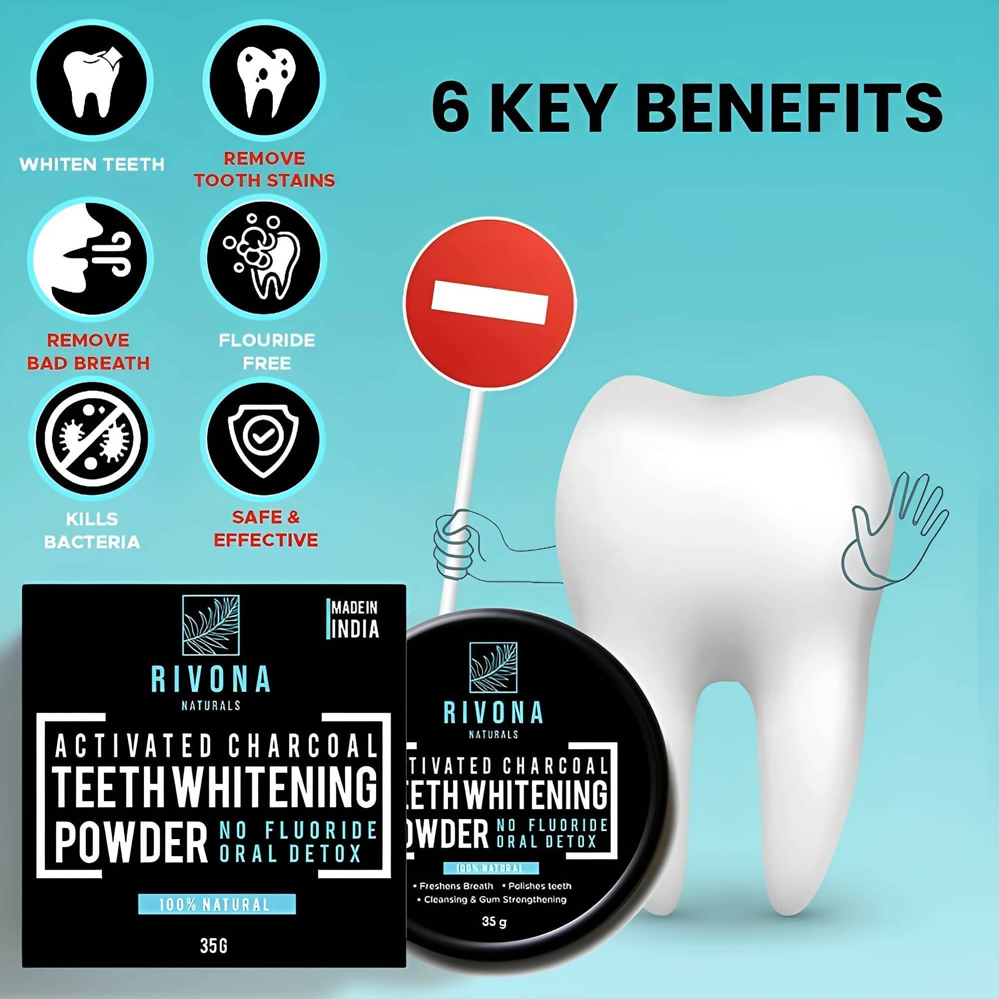Rivona Naturals Activated Charcoal Teeth Whitening Powder - Distacart