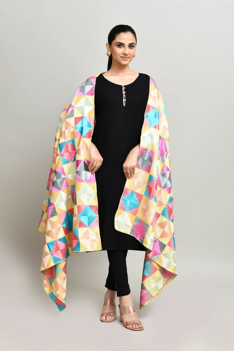 Joban Fashion Multi Color Cotton Embroidery Work Phulkari Dupatta