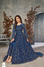 Anaita Blue Embroidered Net Stitched Anarkali suit - Distacart