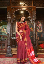 Very Much Indian Handloom Cotton Viscose Ilkal Saree Bright Maroon With Red Border - Distacart