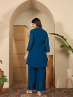 Joban Fashion Women Blue Roman Silk Embroidered Stitched Kurta Set - Distacart