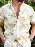 Miravan Men's Tea Green Floral Printed Half Sleeve Slim Fit shirt