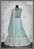 Sea Green Net Mirror With Thread Work Lehenga Choli - Nimaya Ishani
