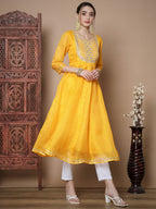 Myshka Women's Yellow Anarkali Kurta