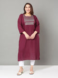 Sztori Plus Size Floral Yoke Design Thread Work Straight Kurta