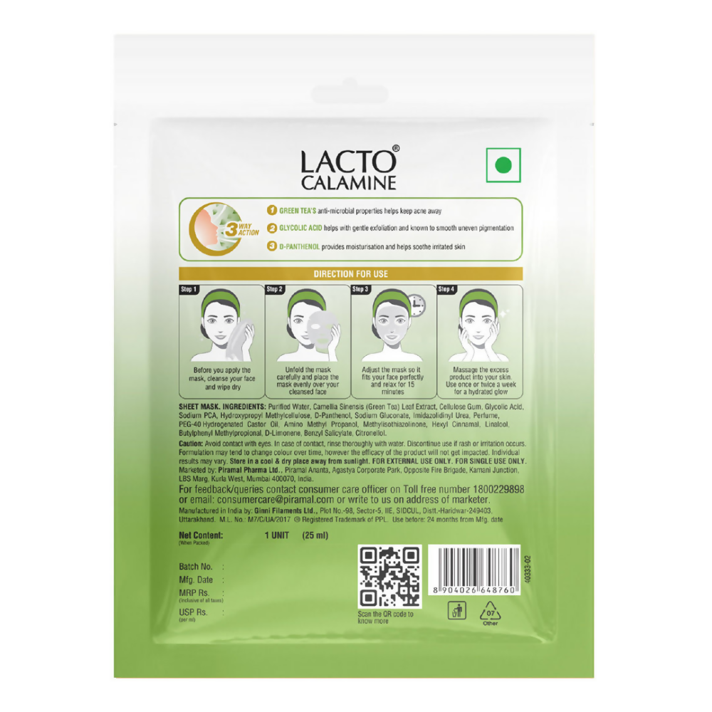 Lacto Calamine Green Tea Face Sheet Mask - Distacart