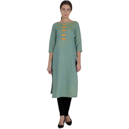 Kanoor Women's Green Cotton Straight Kurti